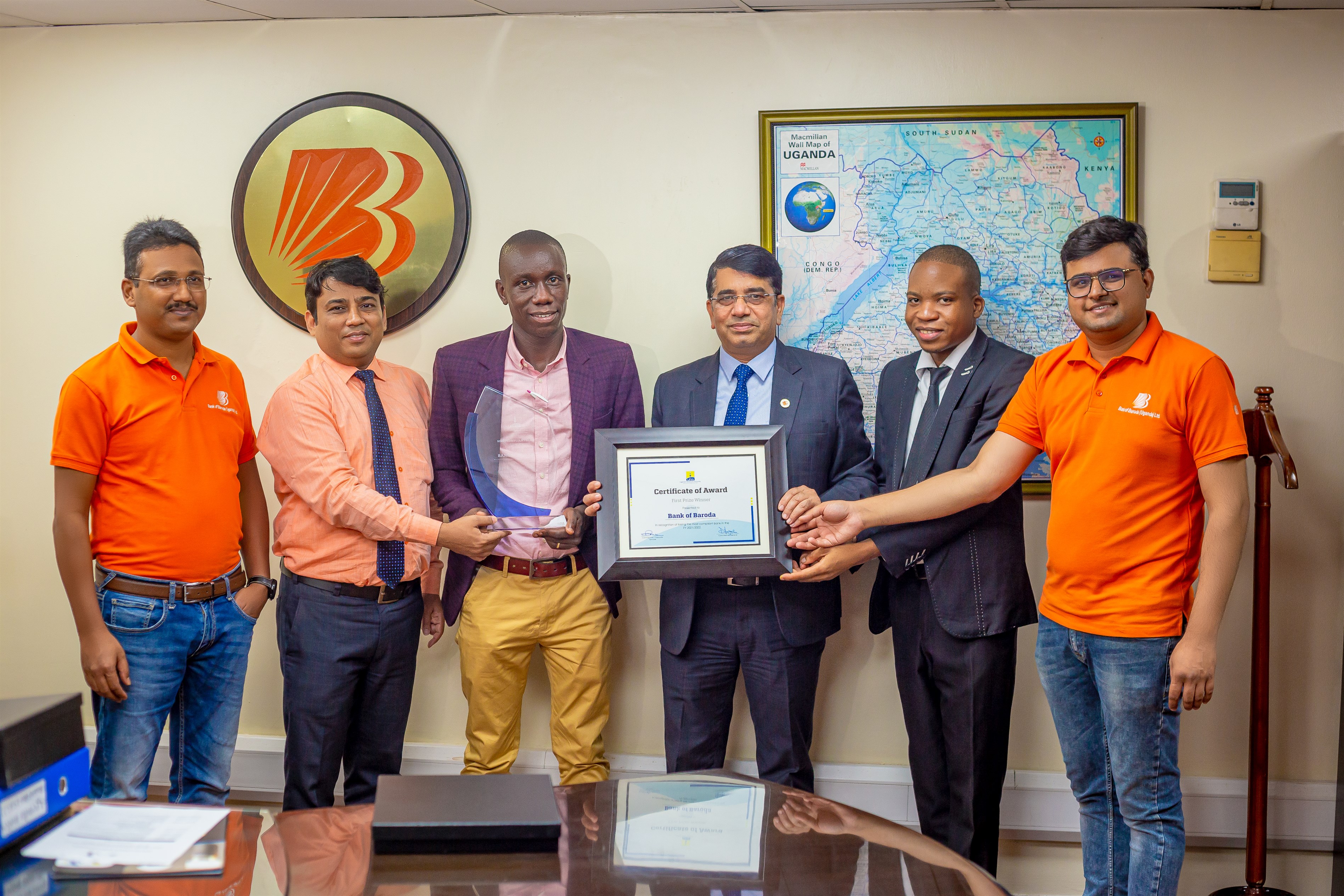 Shield and Certificate with Bank of Baroda Team Kampala Main Branch